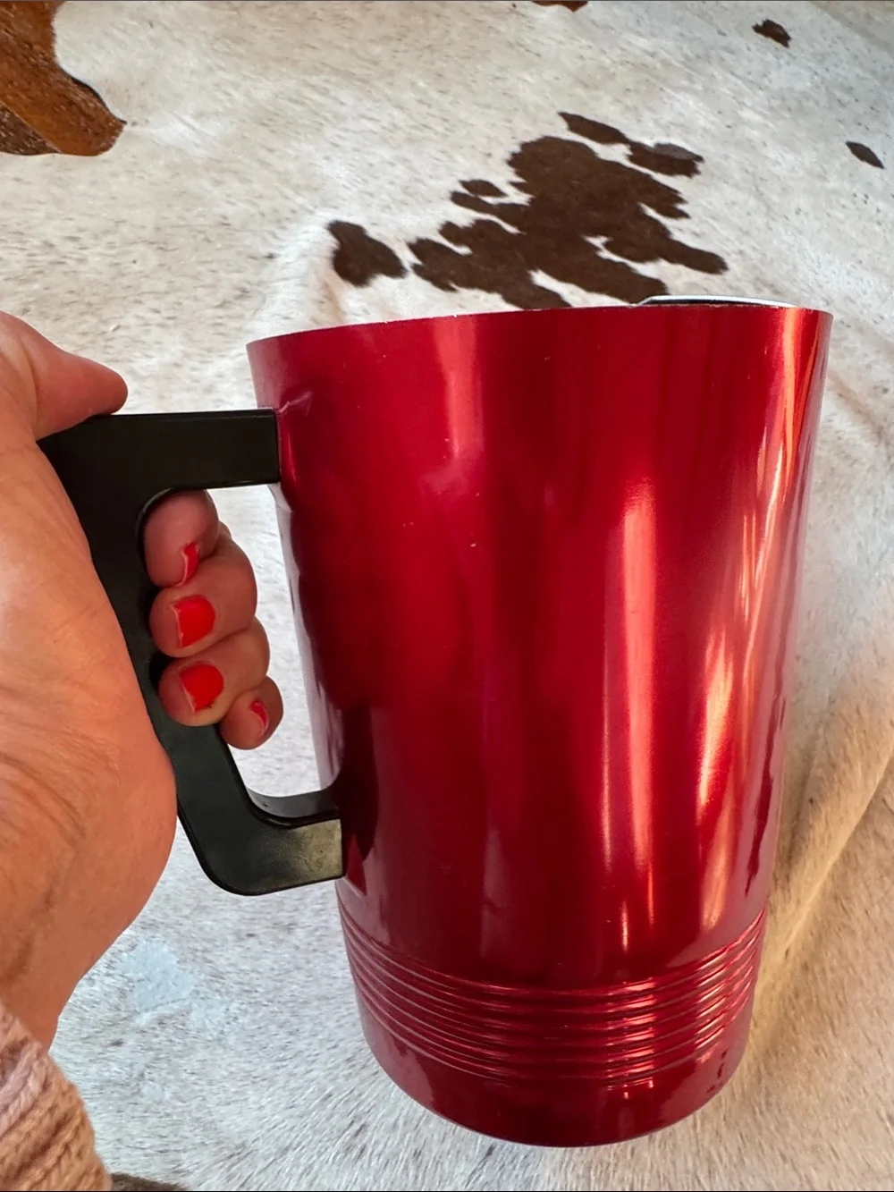 Red Metal Pouring Pitcher with Black Handle - Serveware